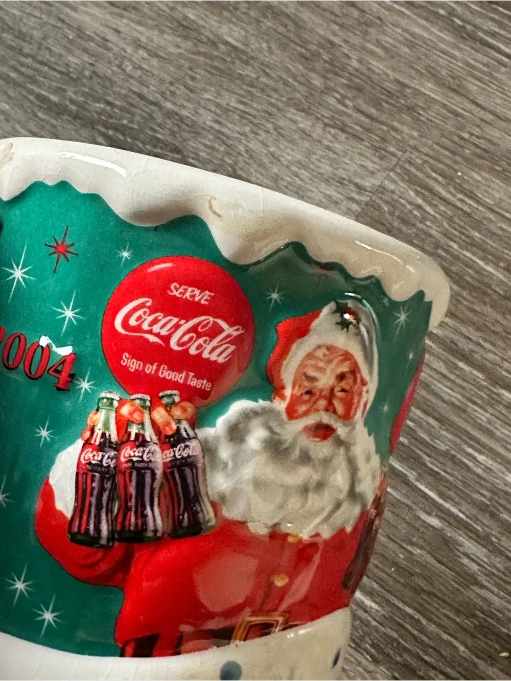 Houston Harvest Coca-Cola Christmas mug from 2004 & Glass Cup